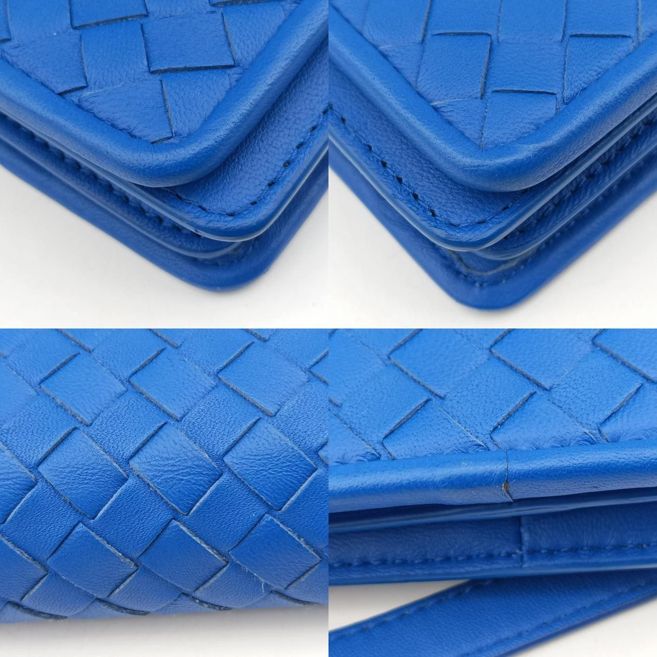 ボッテガヴェネタBottega Venetaイントレチャート ブルー ラムスキン