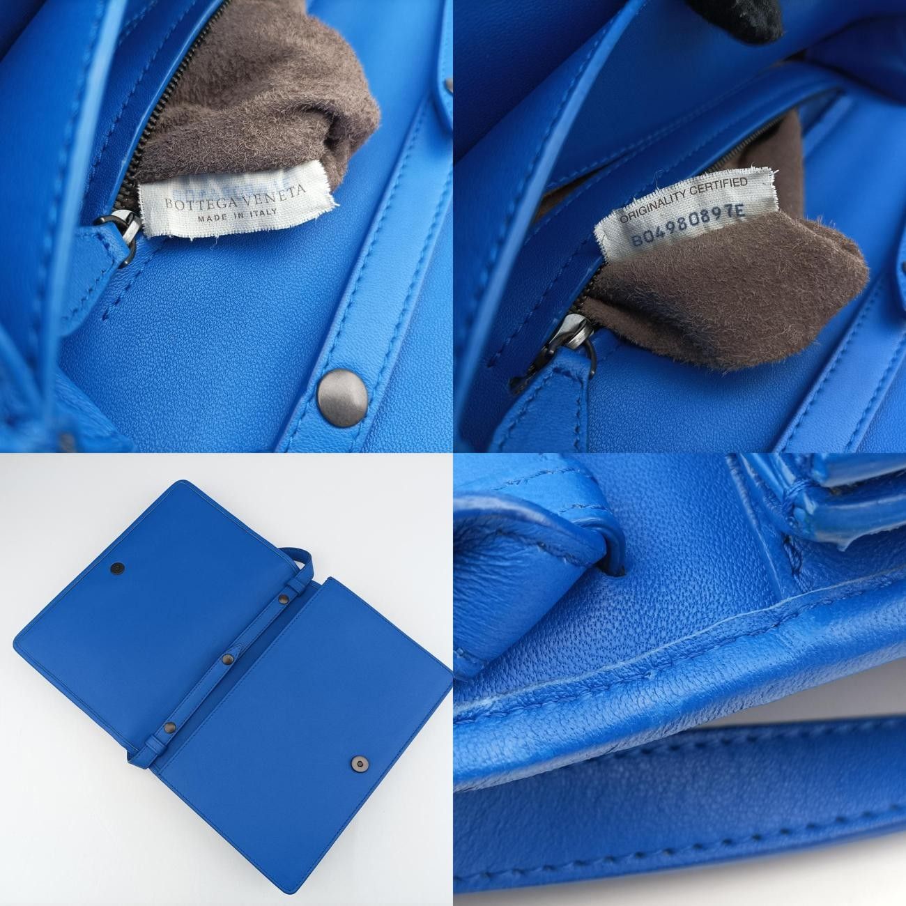 ボッテガヴェネタBottega Venetaイントレチャート ブルー ラムスキン