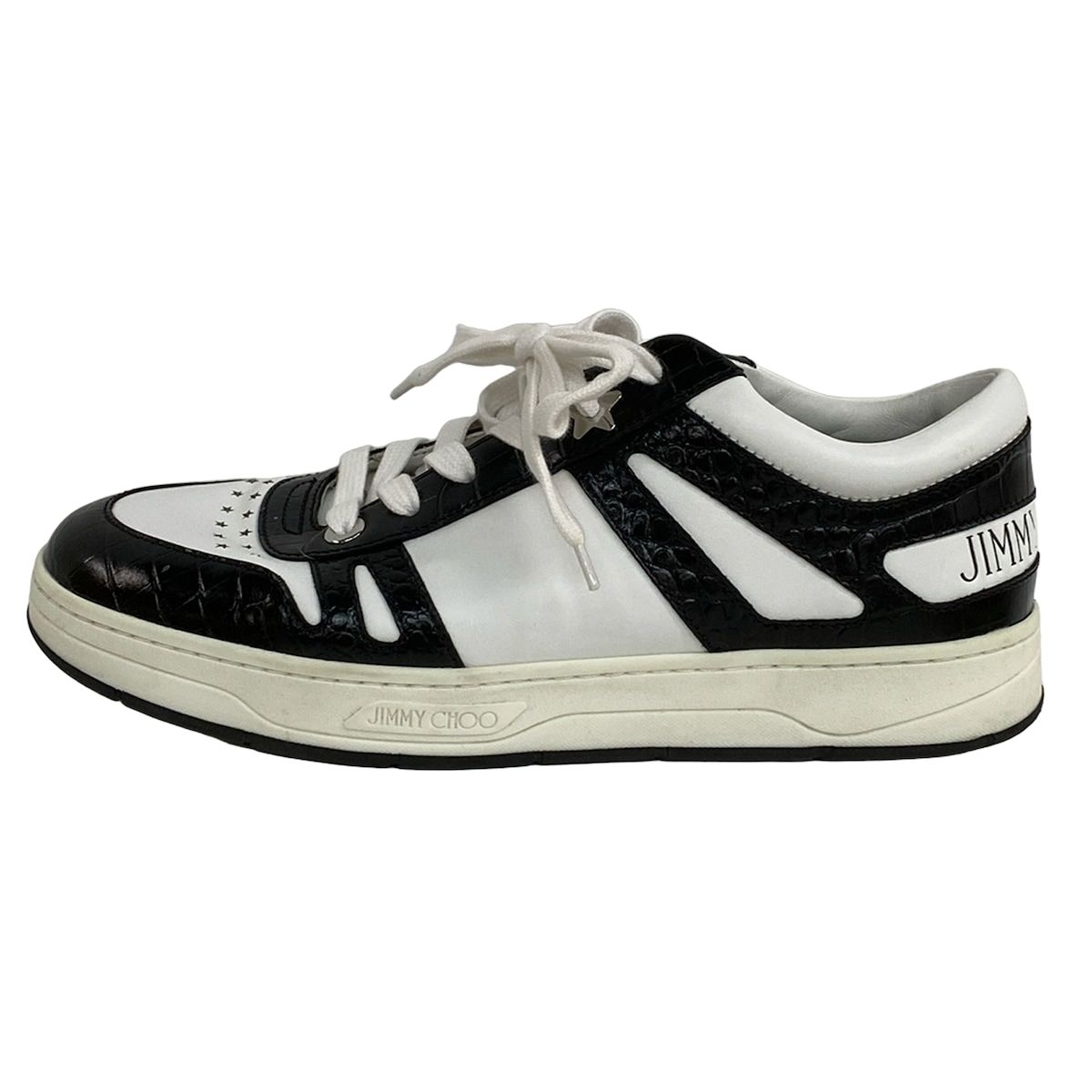 JIMMY CHOO(ジミーチュウ) スニーカー 42 メンズ美品 - 白×黒 型押し