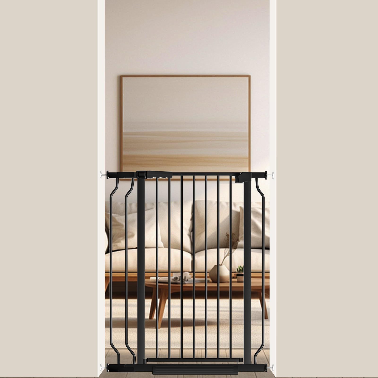 高さ103 cm ハイタイプ 拡張フレーム付き 自動ロック 高さ100 cm以上つっぱり式 穴開け不要 ベビーゲート 前後90度開閉 セーフティー安全ゲート 扉開閉式 二重ロック Seogva ブラック ホワイト 設置幅75-90