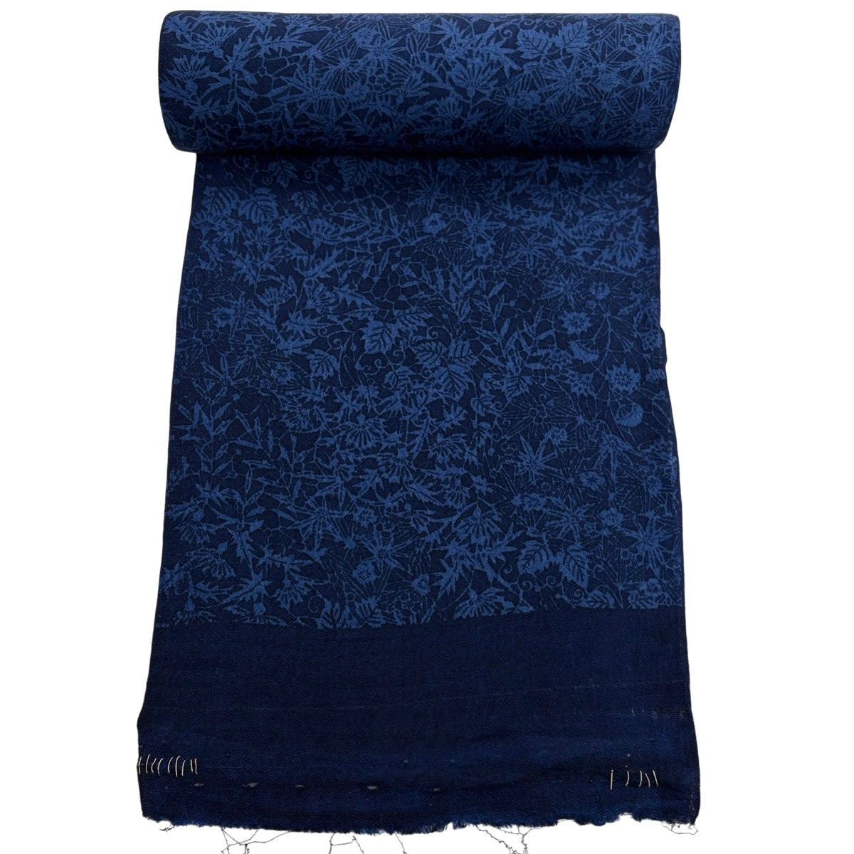 反物 秀品 小紋 草花 唐草 縮緬 藍色 正絹