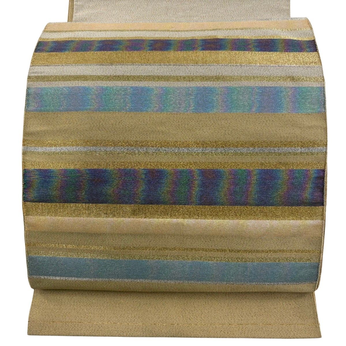 名古屋帯 秀品 八寸名古屋帯 関西仕立て 段縞 金銀糸 金通し ベージュ