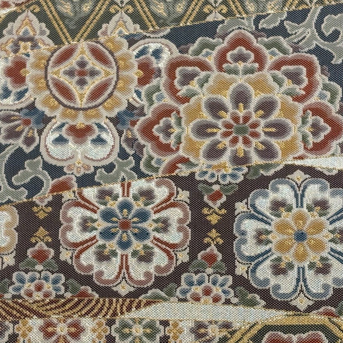 美品】 袋帯 秀品 蜀江華文 花唐草 金銀糸 銀色 六通 正絹 【中古