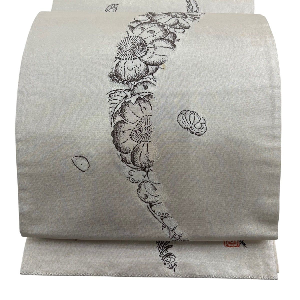 袋帯 秀品 落款 大脇一心監修 関西仕立て 辻が花柄 箔 灰白 六通 正絹