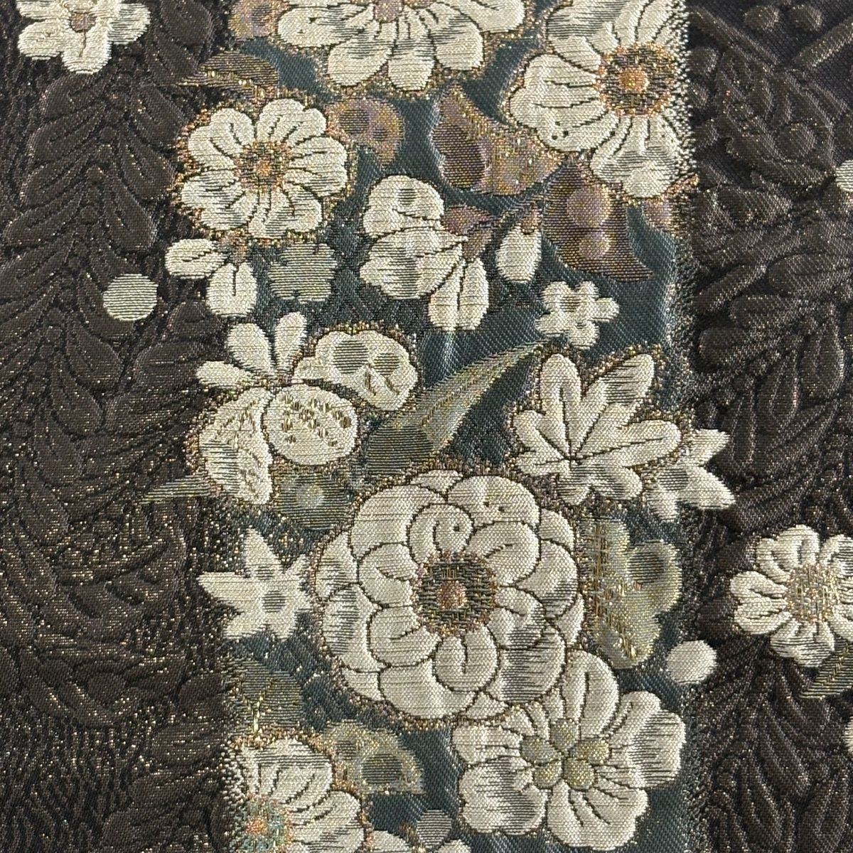 袋帯 秀品 六通 美品 箔 草花 やまと 正絹 金銀糸 中古 灰紫 金糸 紫 