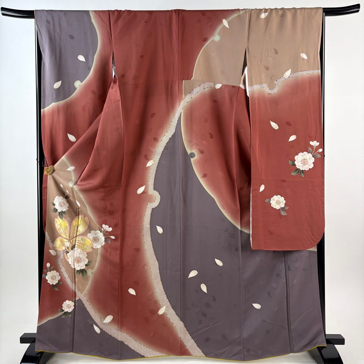 競ナビ】振袖 名品 落款 hiromichi nakano 桜 牡丹 金糸 金彩 茶色 袷 