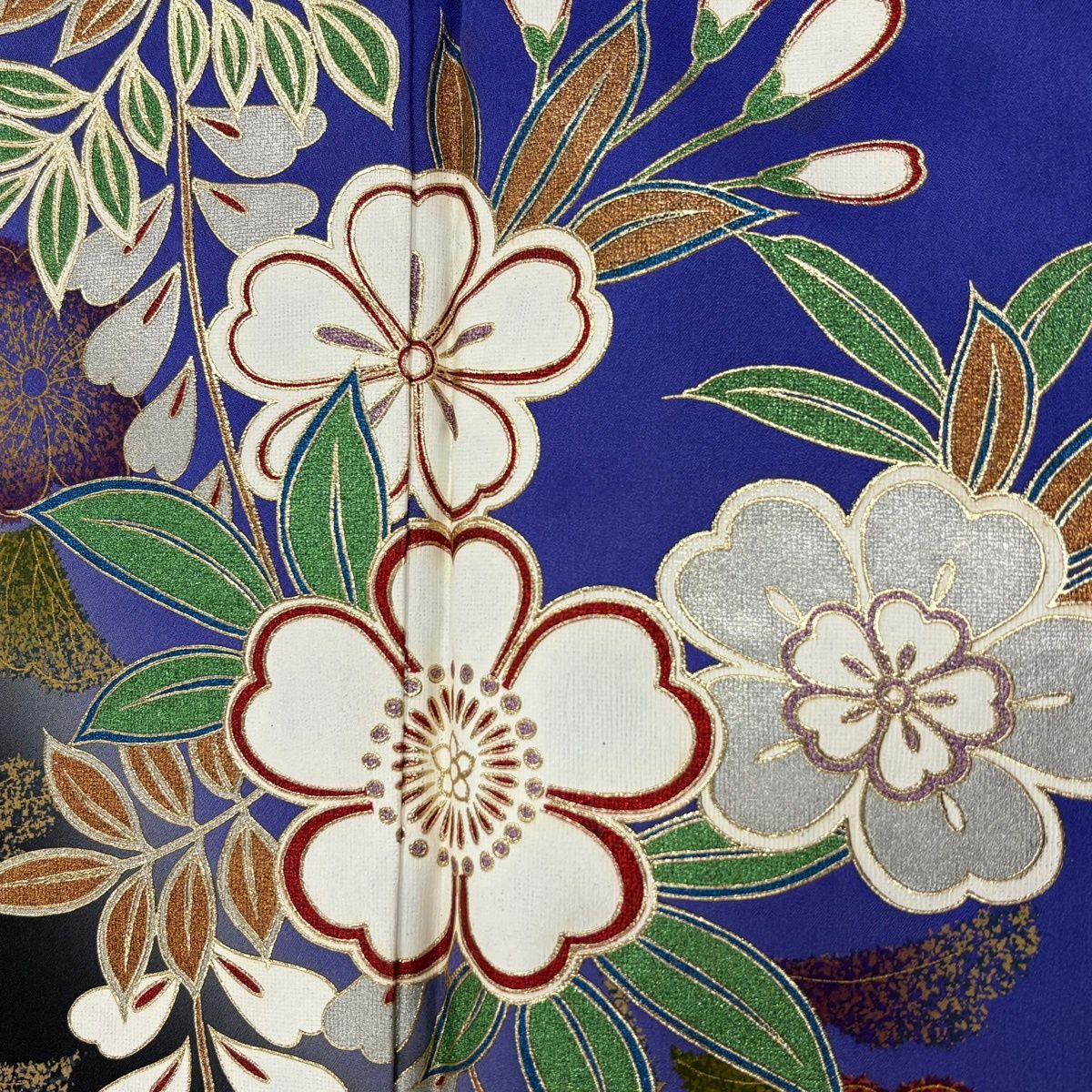 振袖 身丈157cm 裄丈66.5cm M 袷 桜 地紋 金銀彩 ぼかし 青紫 正絹 秀