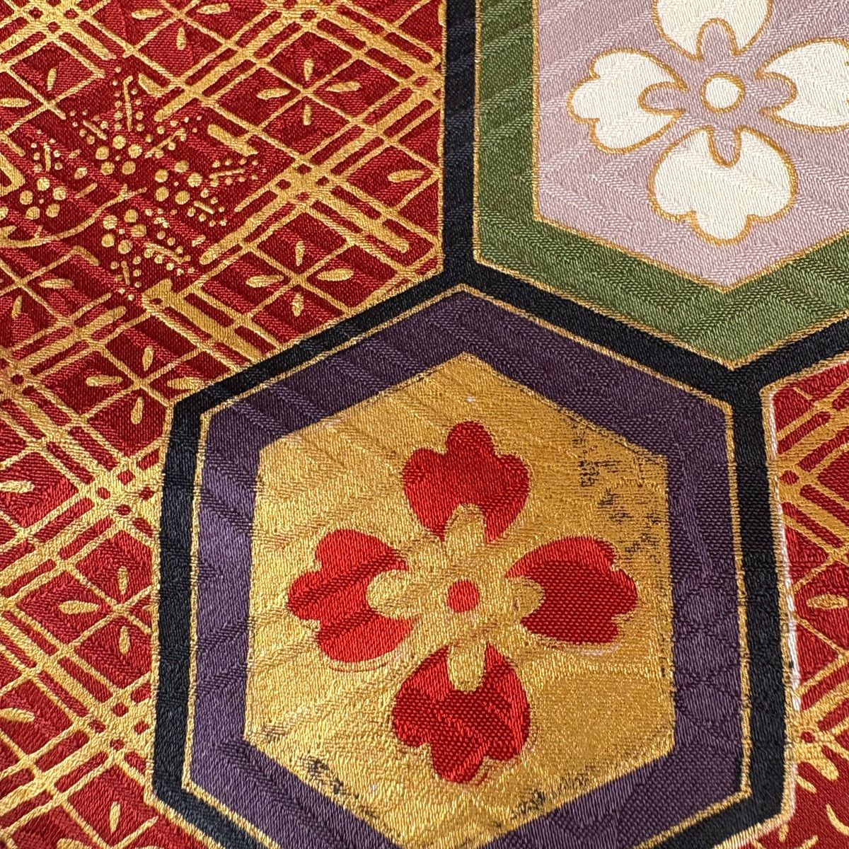 振袖 身丈161cm 裄丈67cm M 袷 袋帯フルセット 桧扇 菊 刺繍 金彩 赤紫