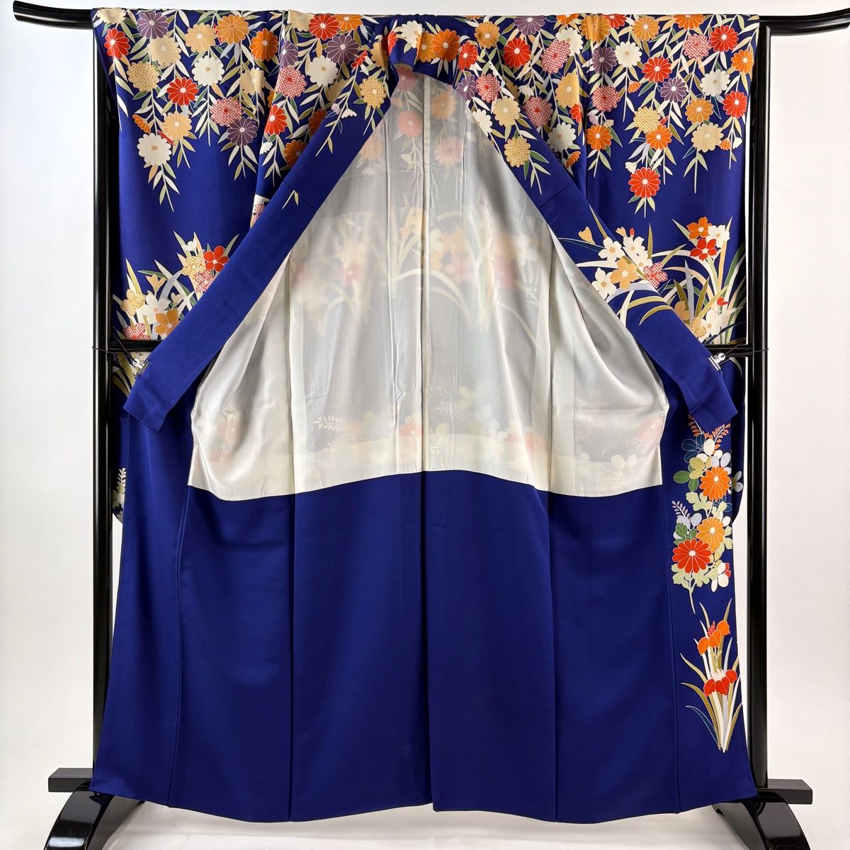 振袖 身丈161cm 裄丈66.5cm M 袷 袋帯フルセット 菊 八ツ橋 刺繍 青紫