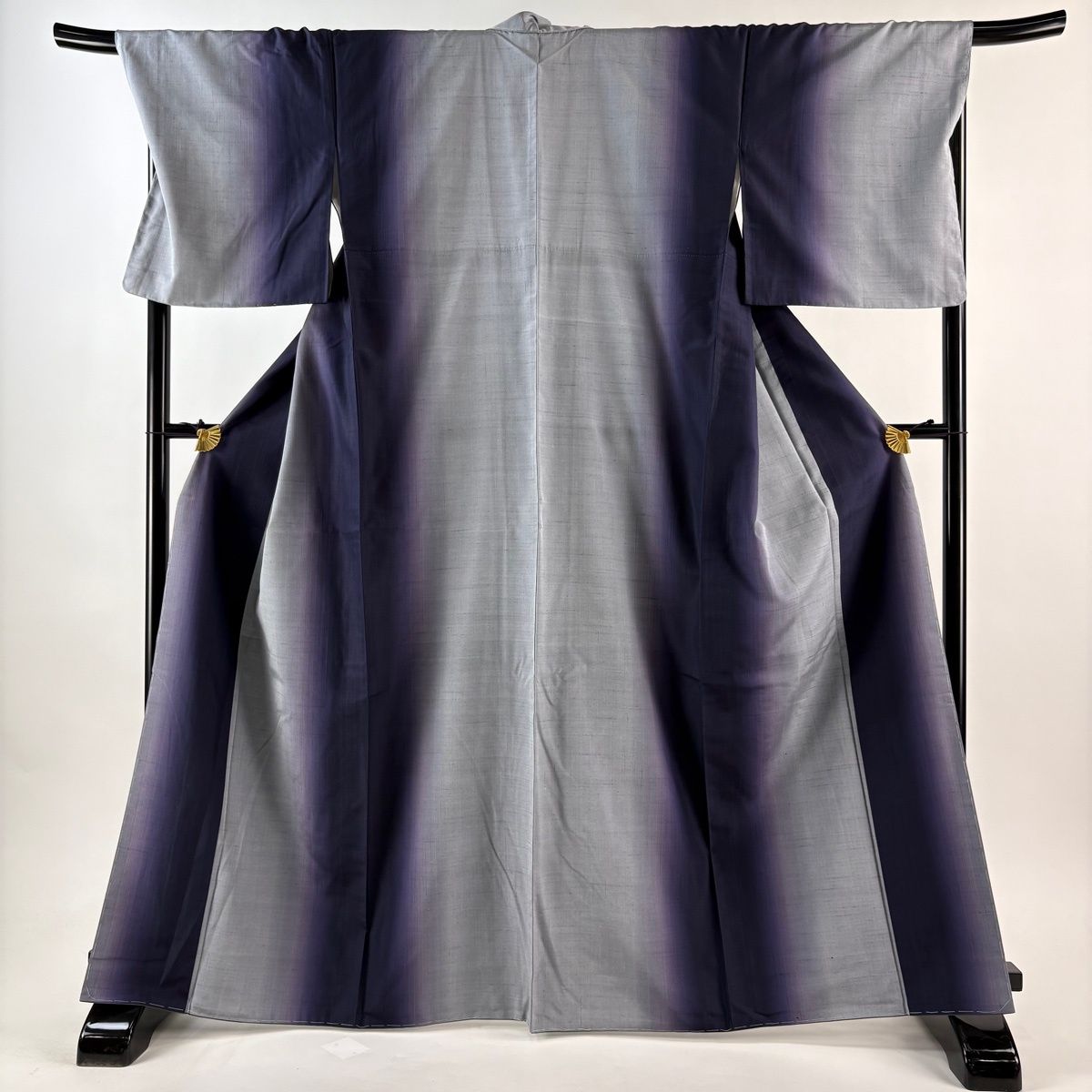 美品】 紬 身丈166cm 裄丈70cm L 袷 袋帯セット 縦ぼかし 濃紫 正絹 秀