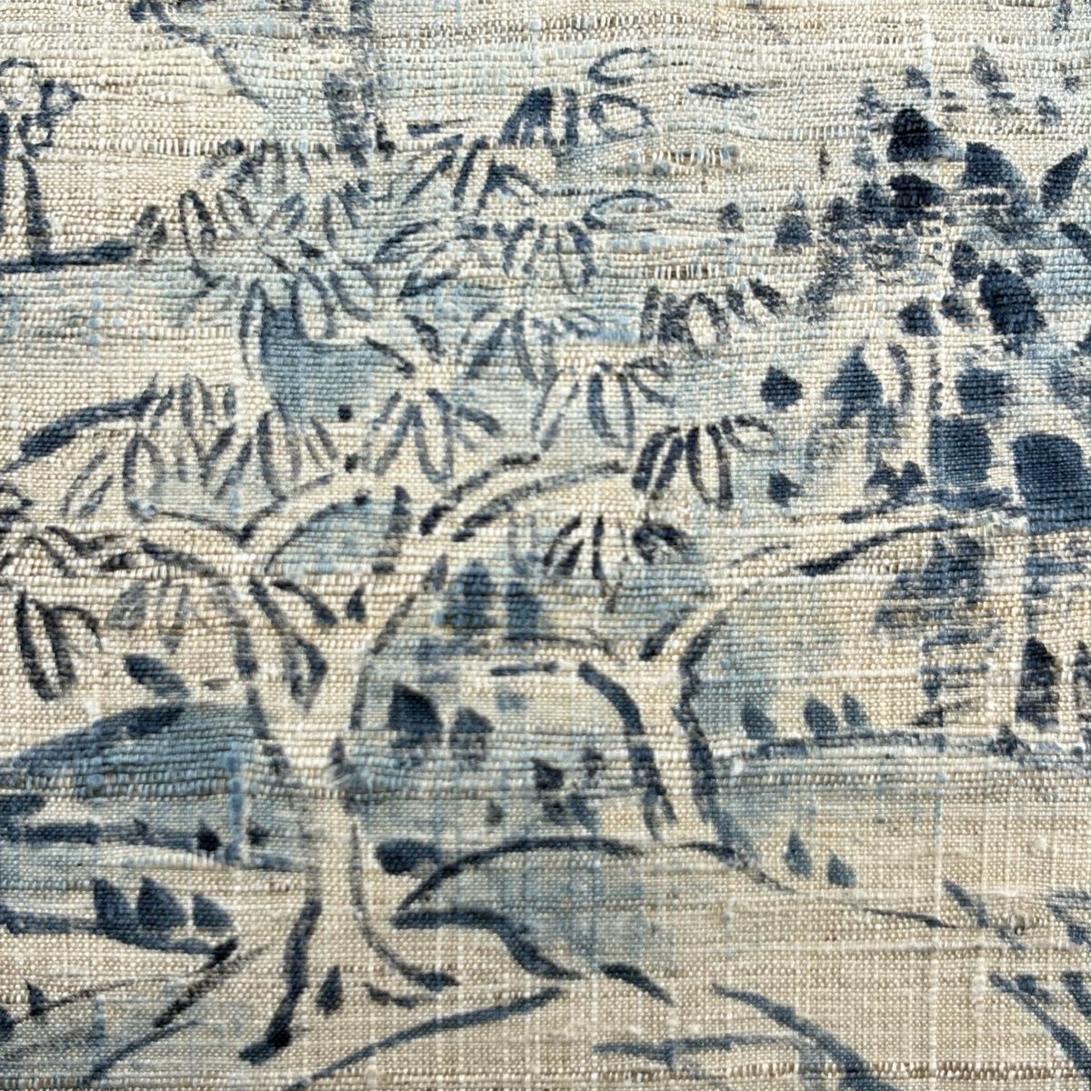 袋帯 名品 落款 紬地 風景 樹木 ベージュ お太鼓柄 正絹 【中古