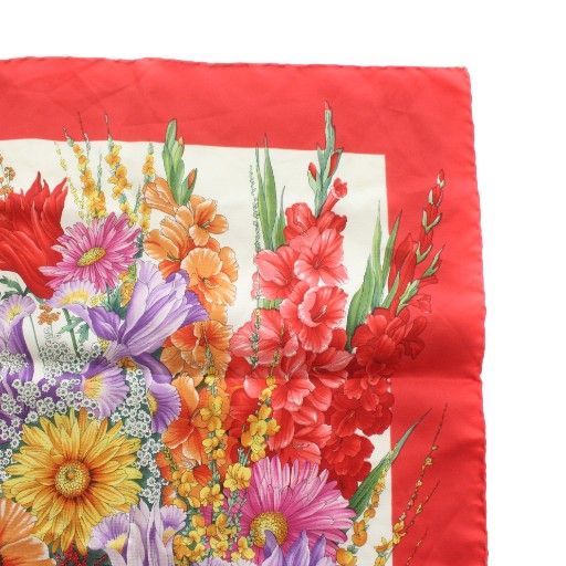 グッチ GUCCI スカーフ 大判 絹 シルク 花柄 フローラル ロゴ 総柄 赤