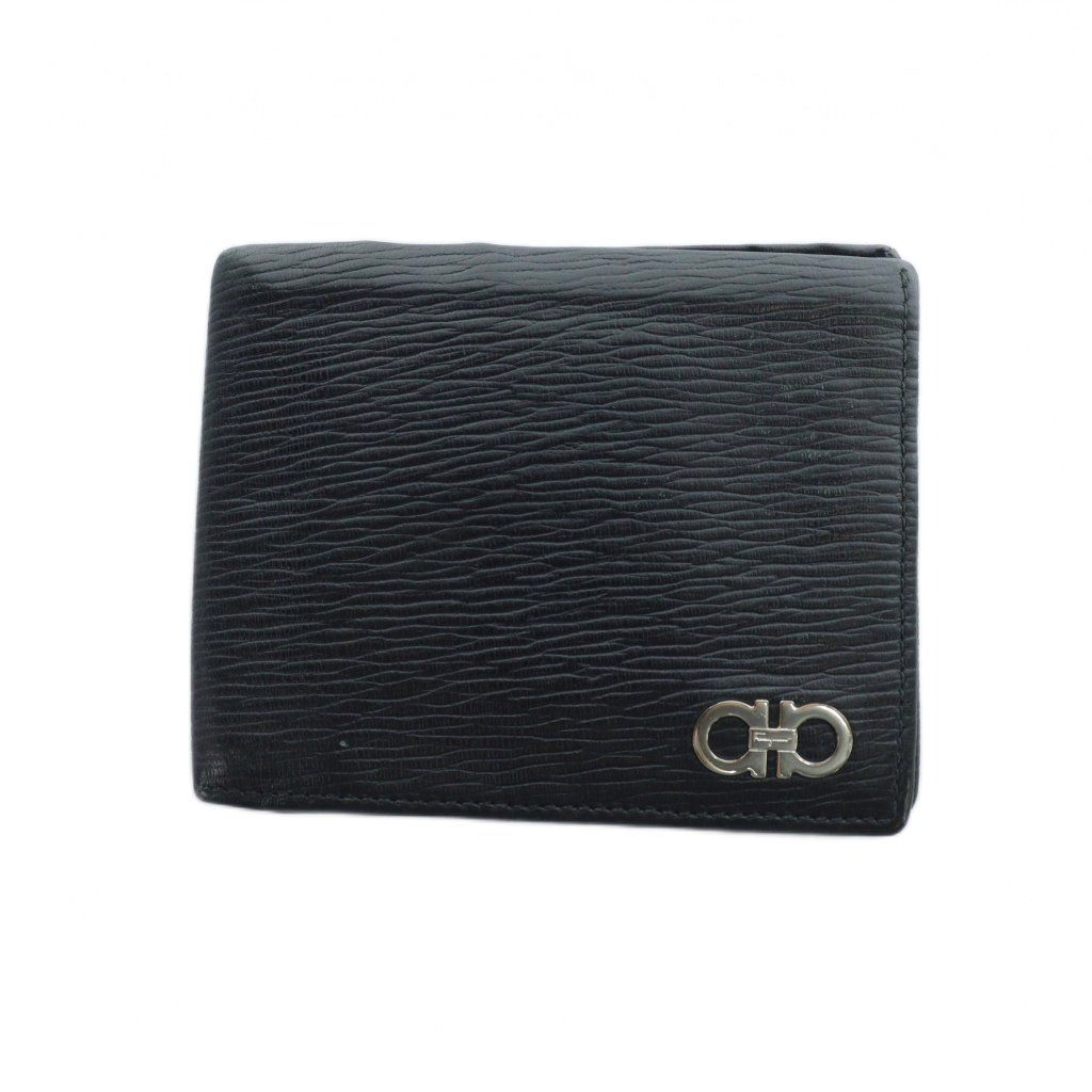 サルヴァトーレフェラガモ ガンチーニ 二つ折り財布 ブラック レザー メンズ Salvatore Ferragamo 【中古】 サルヴァトーレフェラガモ Salvatore Ferragamo 二つ折り財布 札入れ