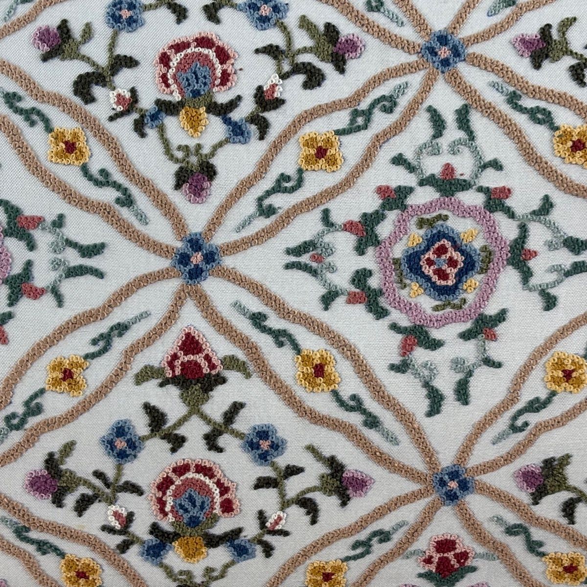 美品】 袋帯 逸品 七宝 草花 相良刺繍 青灰色 六通 正絹 【】 【公式通販】