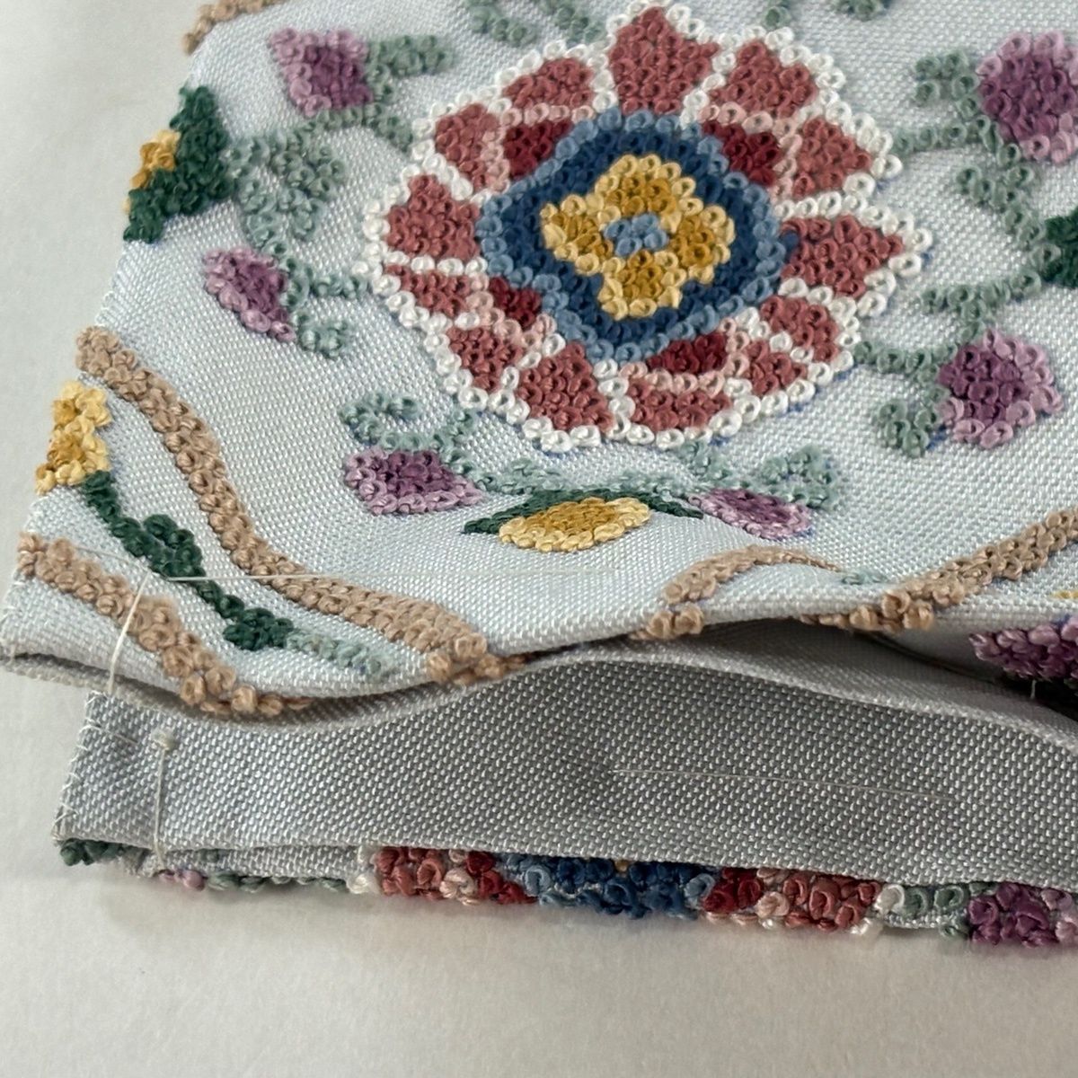 美品】 袋帯 逸品 七宝 草花 相良刺繍 青灰色 六通 正絹 【】 【公式通販】