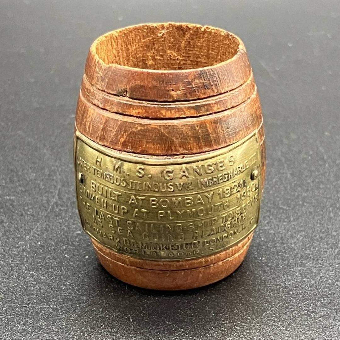 H.M.S. GANGES 】イギリス海軍 帆船 記念品 小物入れ 英国 実艦チーク