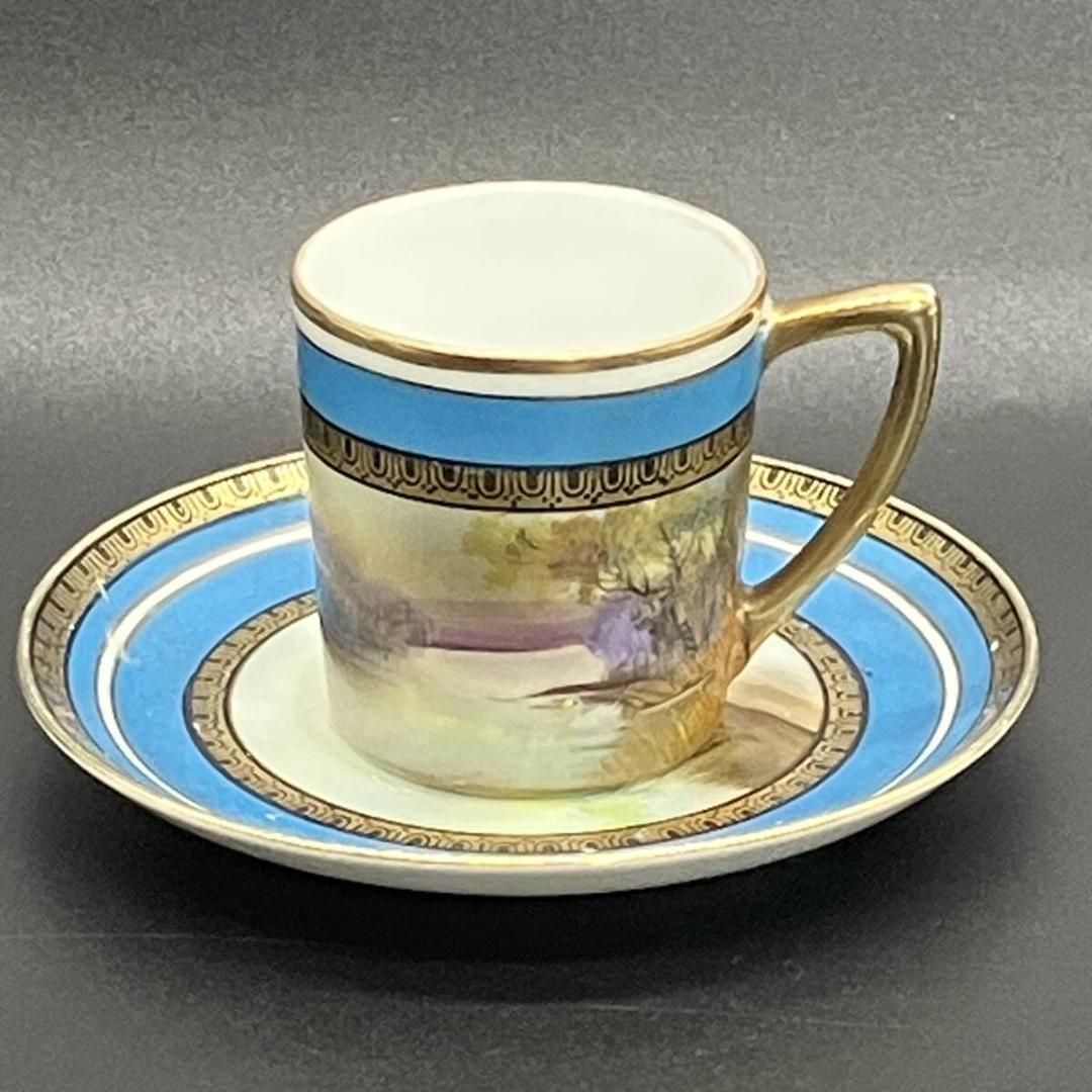 オールドノリタケ 初期輸出期 湖畔風景 白鳥絵図 金彩 ターコイズ