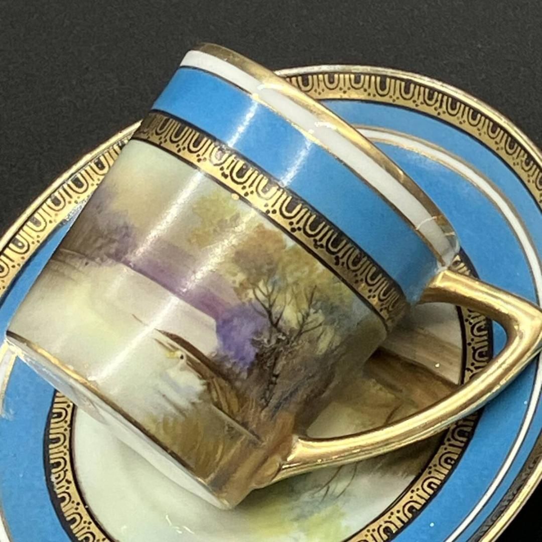 オールドノリタケ カップ＆ソーサー 金彩金盛上湖畔風景白鳥図 有名