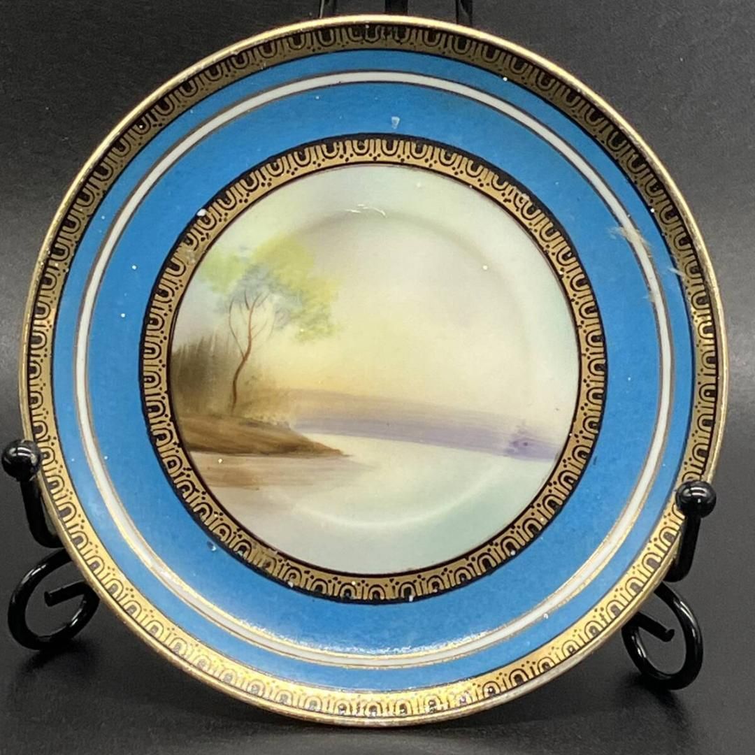 オールドノリタケ 初期輸出期 湖畔風景 白鳥絵図 金彩 ターコイズ