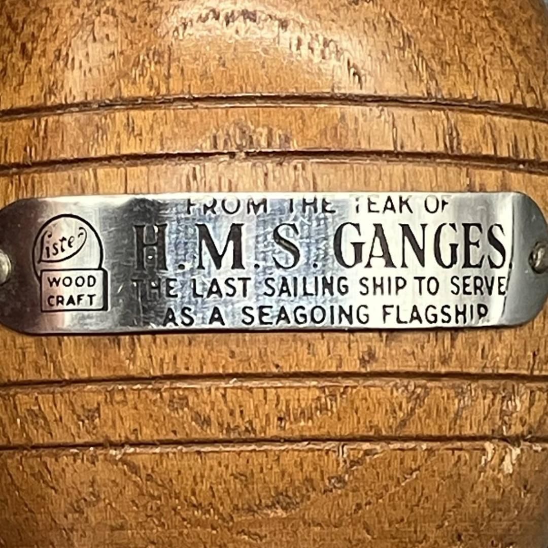 H.M.S. GANGES 】イギリス海軍 帆船 記念品 小物入れ 英国 実艦チーク