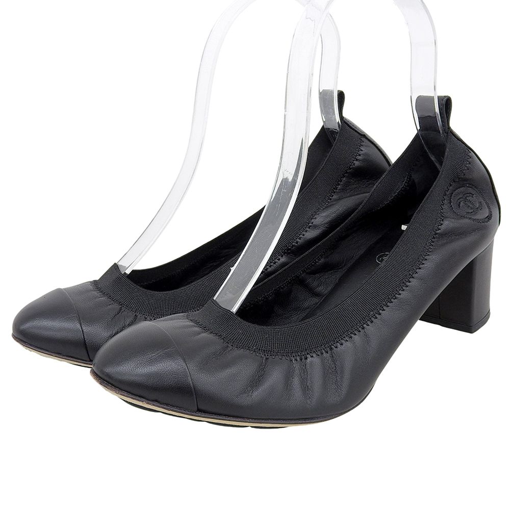 CHANEL シャネル 美品 ココマーク刺繍 ラウンドトゥ チャンキーヒール