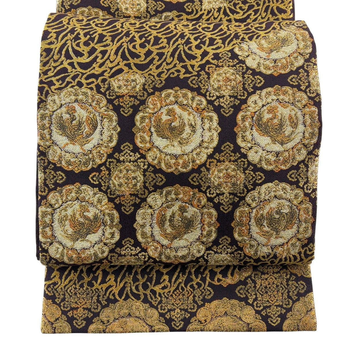 本金箔全通丸帯 美品】 注文 丸帯 名品 源氏絵 箔 金色 全通 正絹 【】 在庫一掃