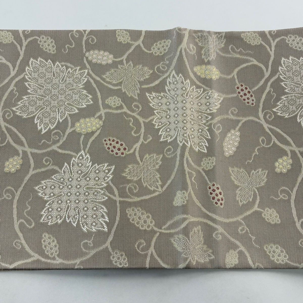 美品】 袋帯 名品 西陣織 葡萄唐草 金糸 箔 灰紫 六通 正絹 【中古