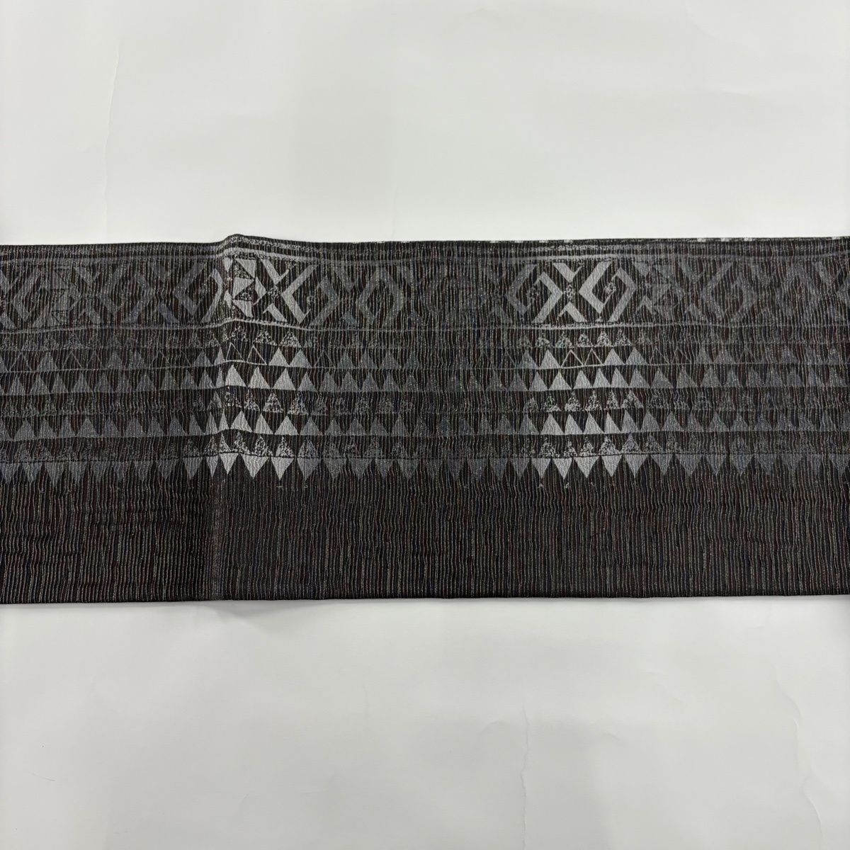 美品 袋帯 名品 浮線綾文 黒灰 全通 正絹 中古 美品】 袋帯