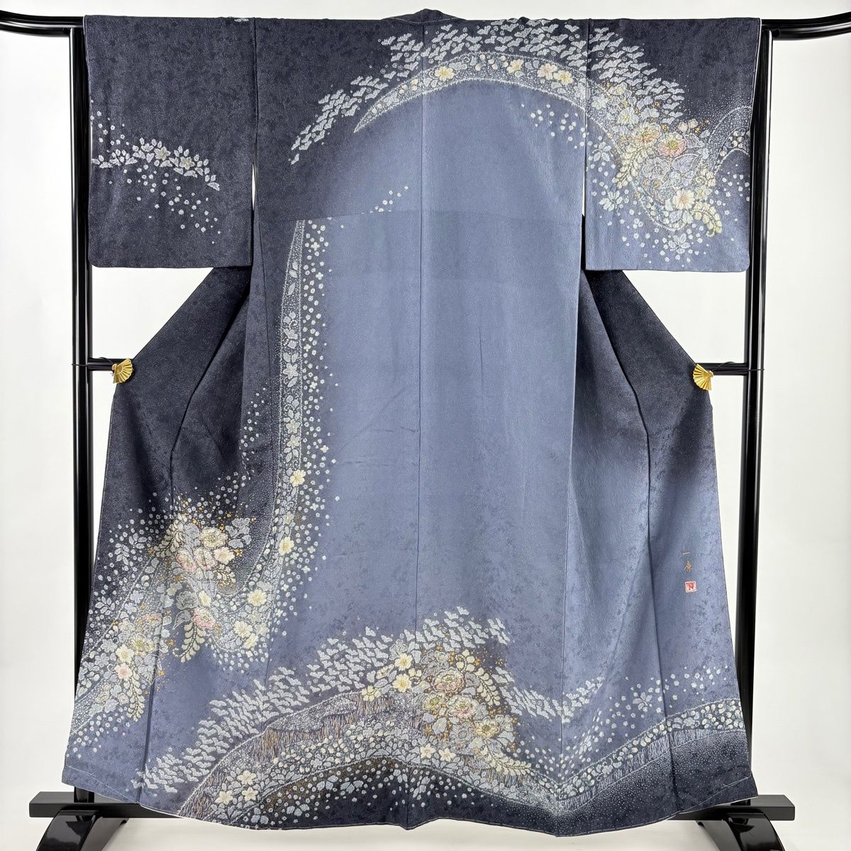 美品】 訪問着 身丈160cm 裄丈65.5cm M 袷 吉乃一廉 落款 辻が花 銀