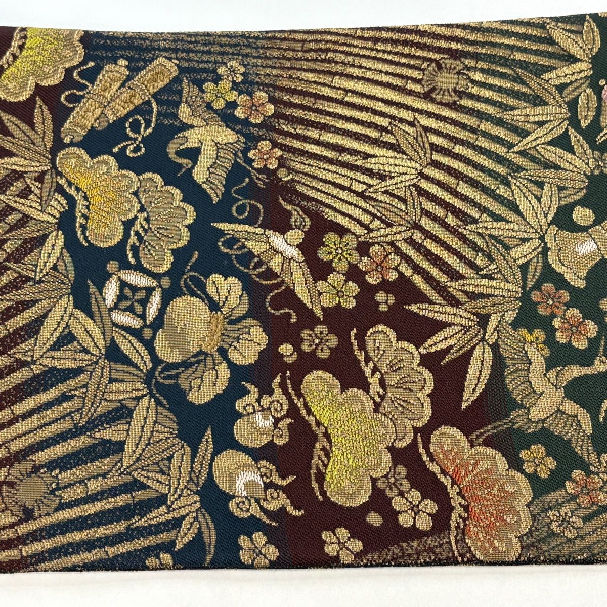 美品】 袋帯 逸品 誉田屋源兵衛 落款 鈴乃屋 松竹梅 宝尽くし 金糸 金 美品】 袋帯 逸品 誉田屋源兵衛 落款 鈴乃屋 松竹梅 宝尽くし 金糸 金