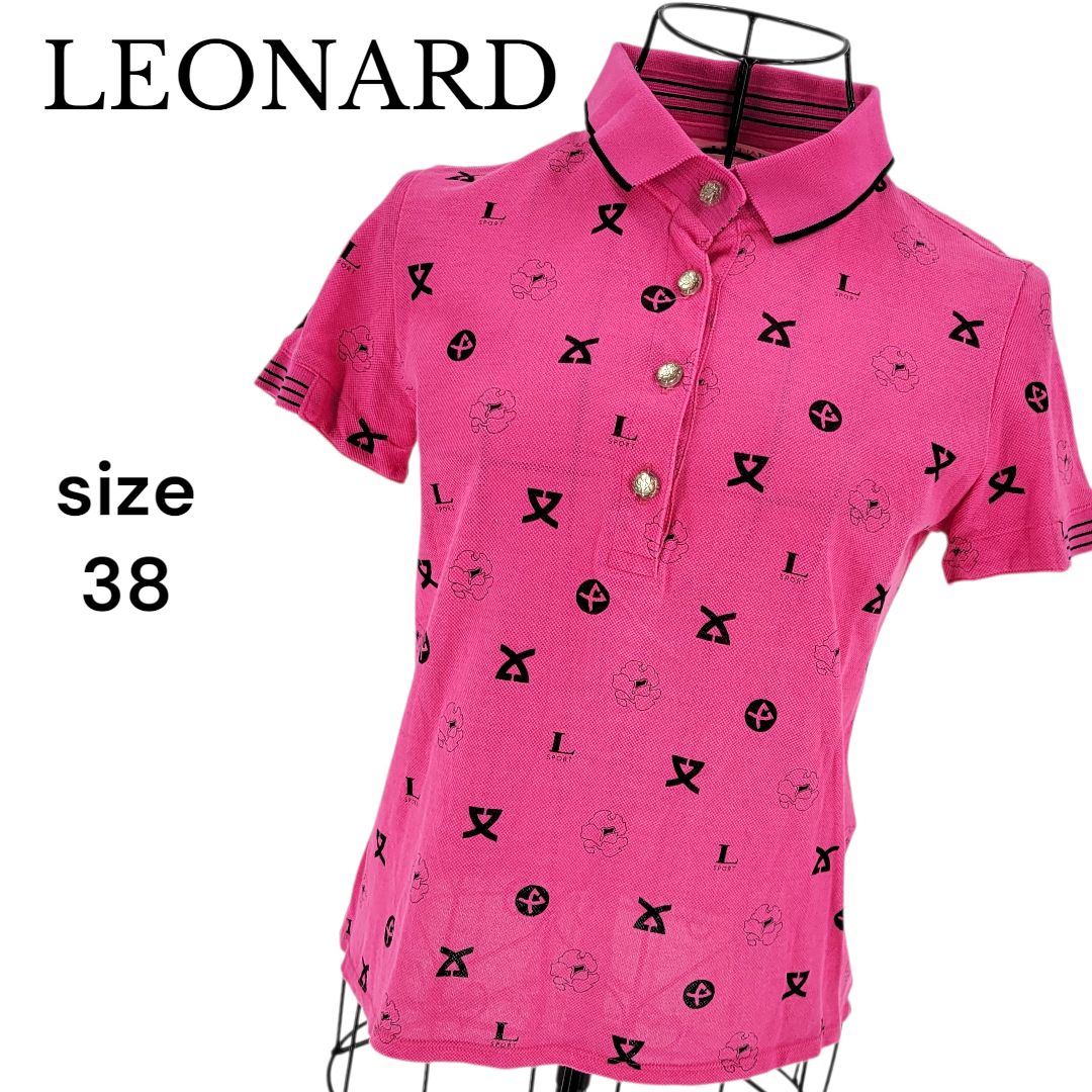 【超美品】LEONARD SPORT レオナールスポーツ　半袖ポロシャツ 美品】LEONARD SPORT レオナール スポーツ 半袖ポロシャツ 38 ピンク
