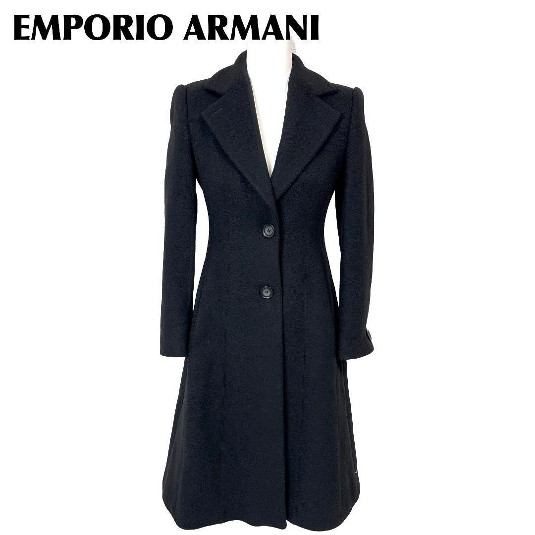美品】 EMPORIO ARMANI ロングウールコート 38 ブラック無地 - メルカリ
