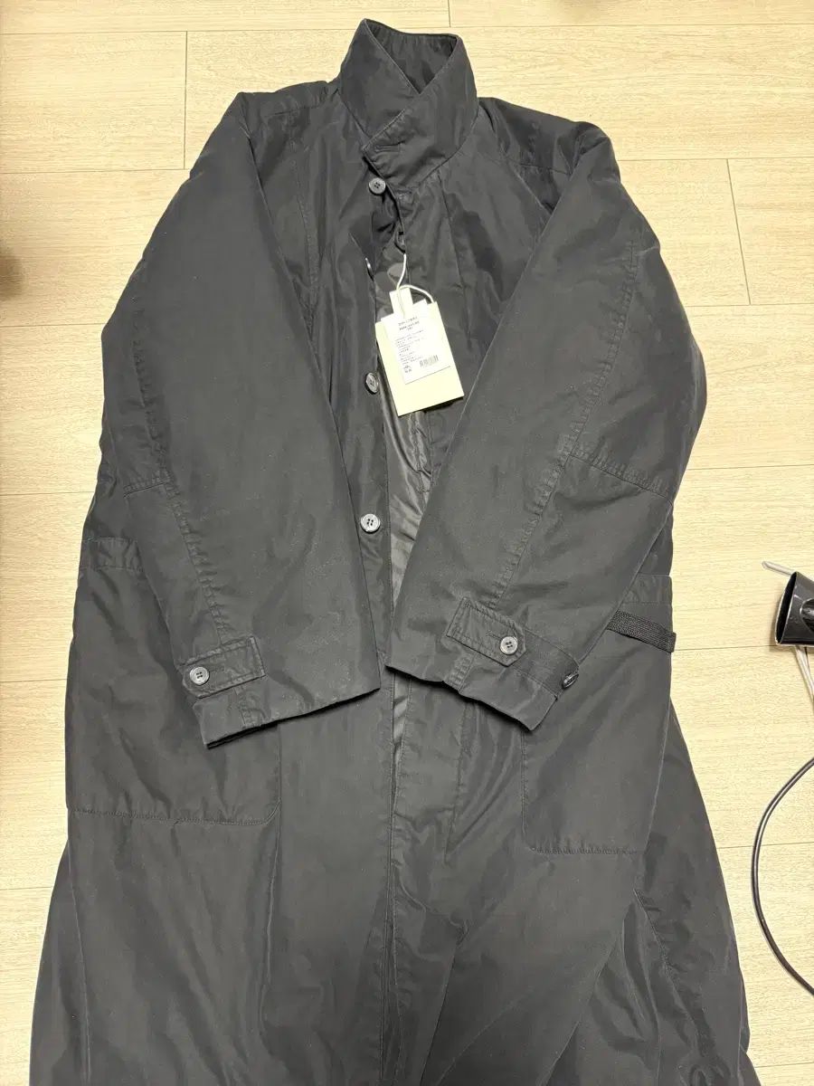 ポリテル ヘビー デル コート ブラック ストライプシャツ チェスターコート 