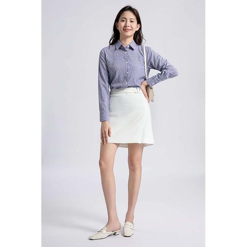 【新品】 [SPRING SEAON] シャツ ブラウス レディース とろみワイシャツ オフィス ノーアイロン ゆったり 大きいサイズ 長袖 カジュアル ファッション 通勤 日常 高通気性 ドット柄-パープル 3L 0