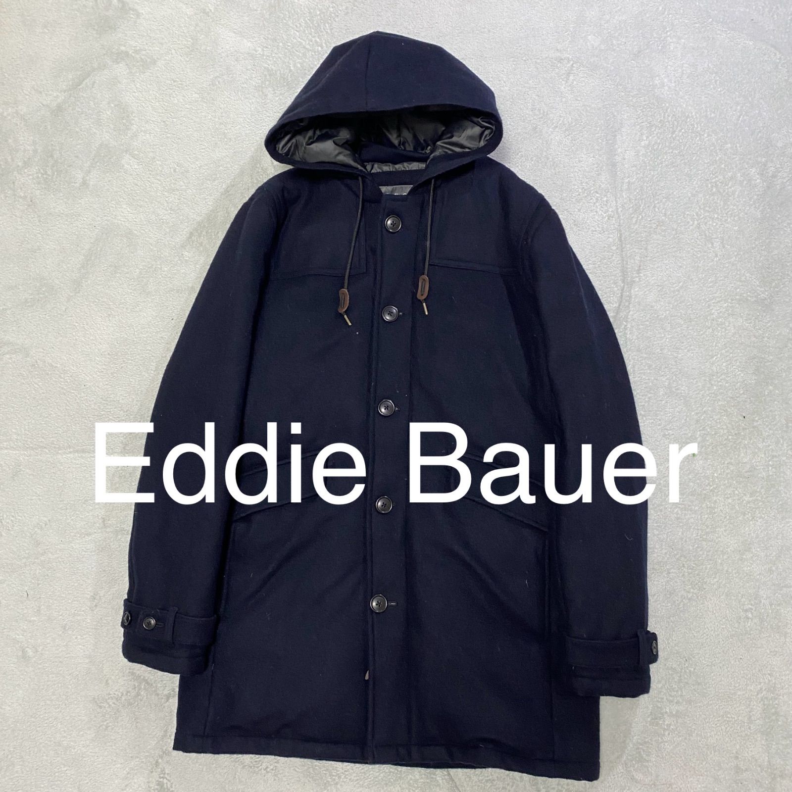 Eddie Bauer フード付きダウンジャケット ネイビー ウールジャケット 