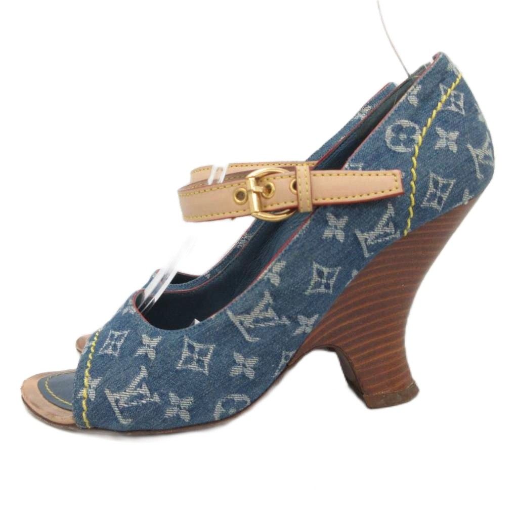 ルイヴィトン LOUIS VUITTON モノグラム パンプス デニム オープントゥ