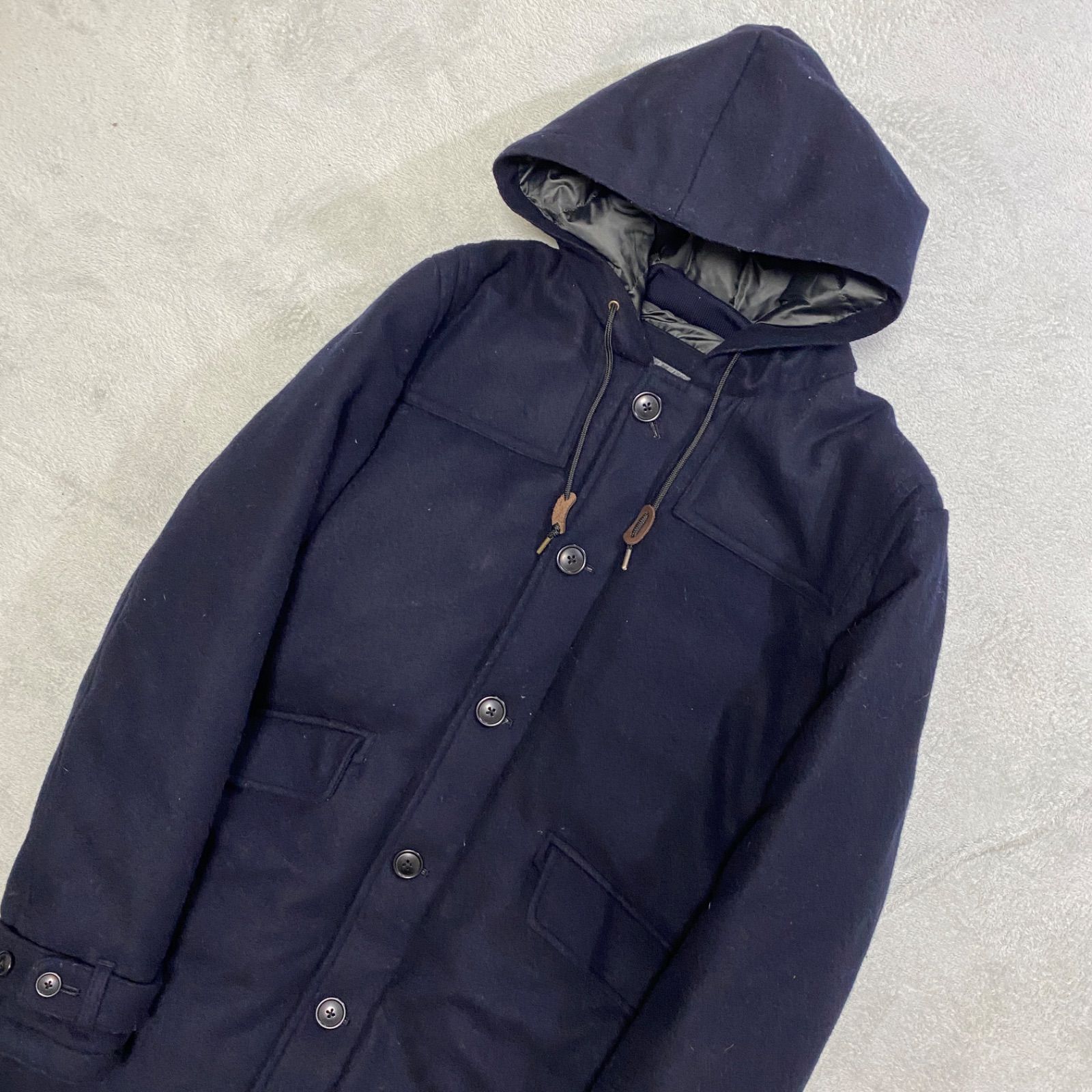 Eddie Bauer フード付きダウンジャケット ネイビー ウールジャケット 