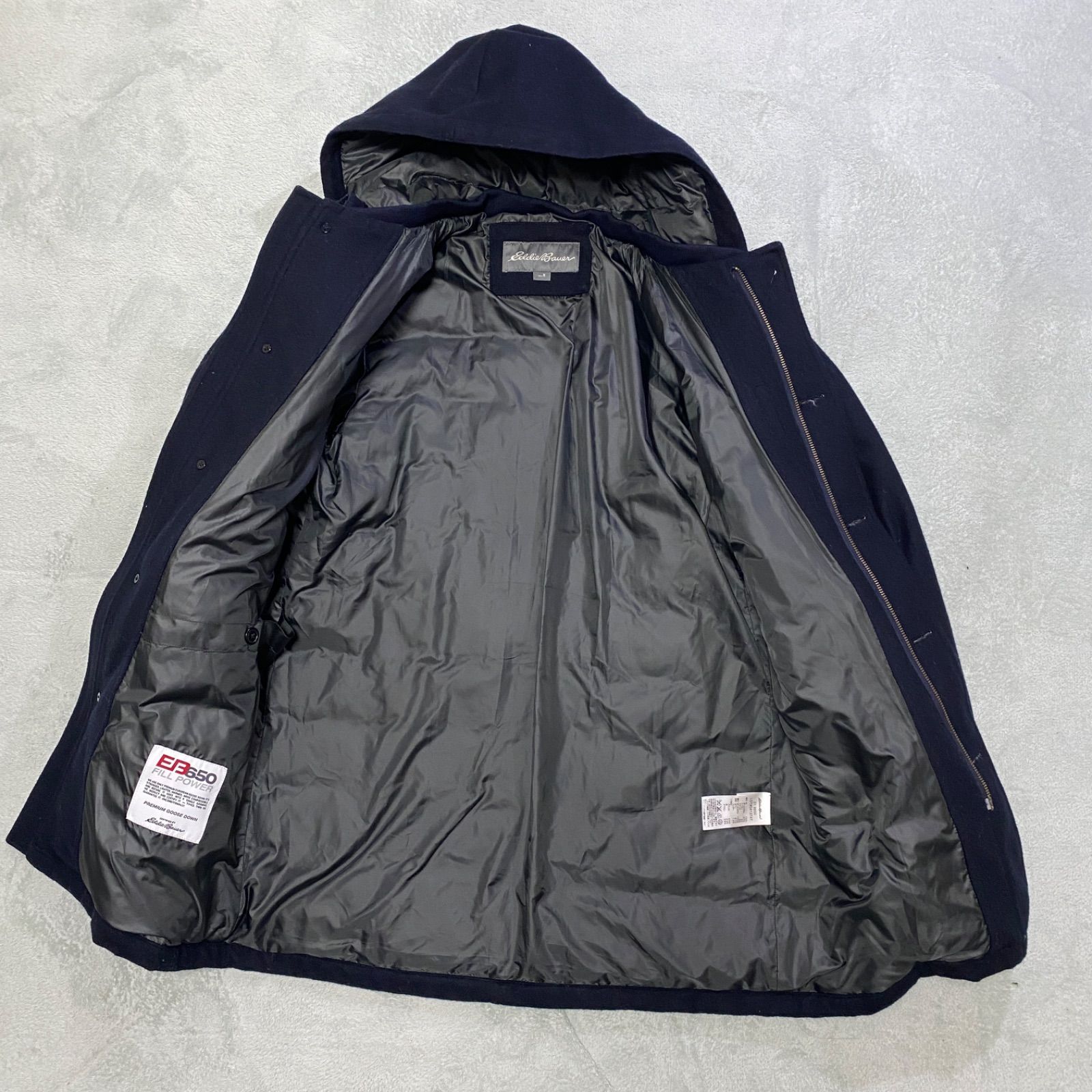 Eddie Bauer フード付きダウンジャケット ネイビー ウールジャケット 