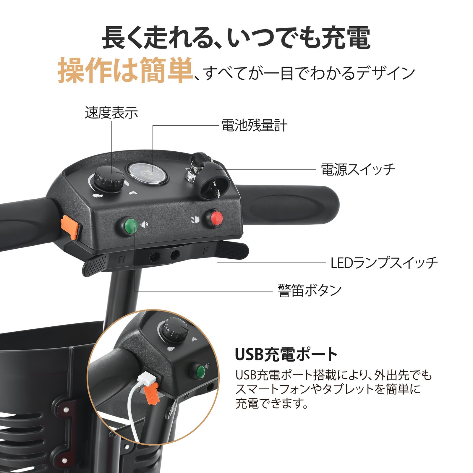 新入荷」全新品 高齢者向け4輪電動モビリティスクーター、積載量136KG 