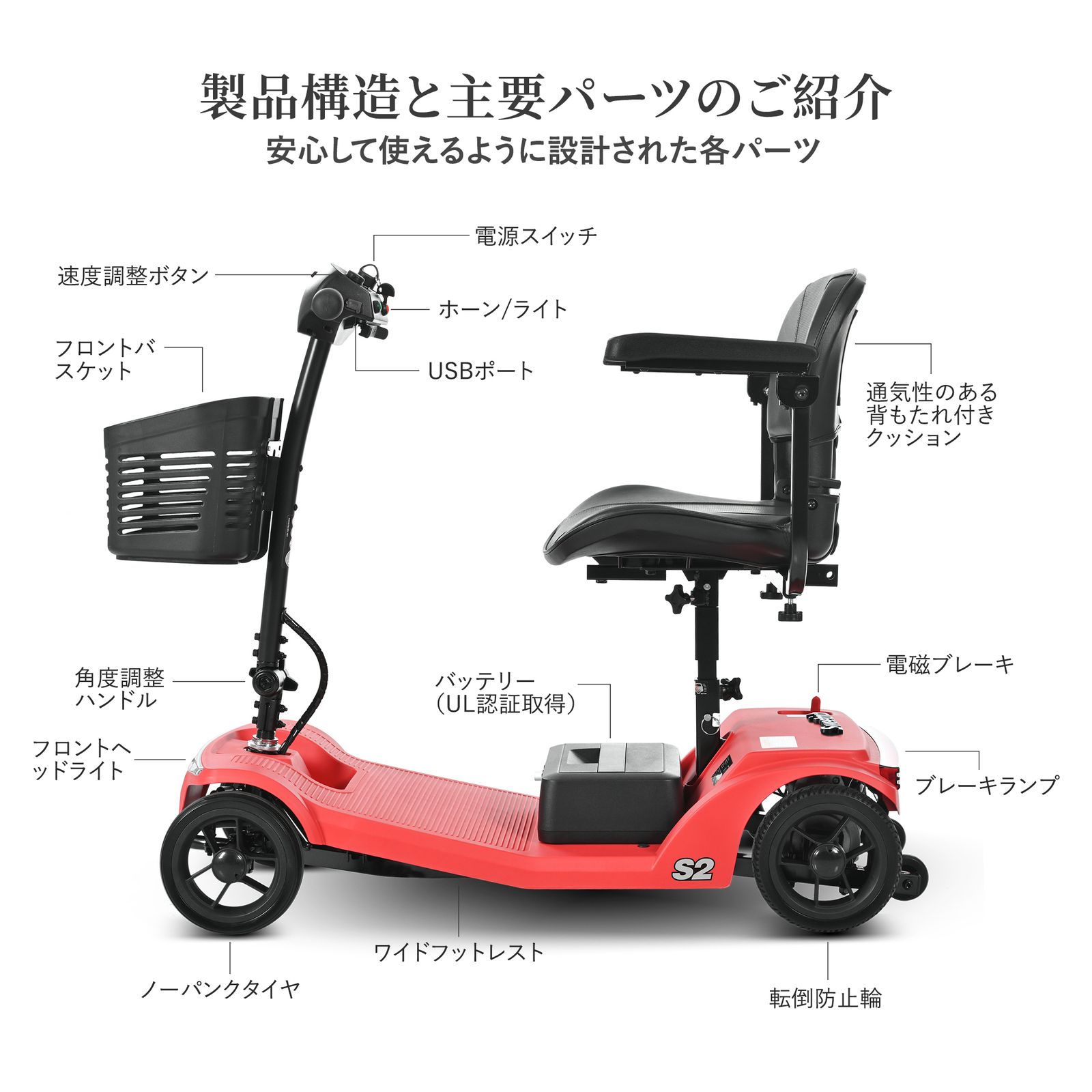 新入荷」全新品 高齢者向け4輪電動モビリティスクーター、積載量136KG