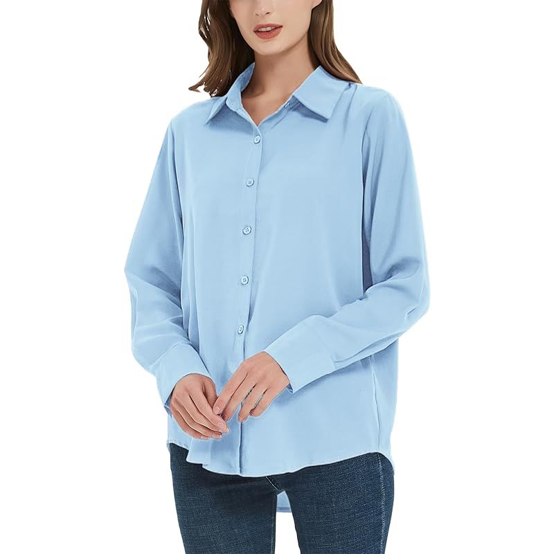 【新品】 [SPRING SEAON] シャツ ブラウス レディース とろみワイシャツ オフィス ノーアイロン ゆったり 大きいサイズ 長袖 カジュアル ファッション 通勤 日常 高通気性 水色 3L 0