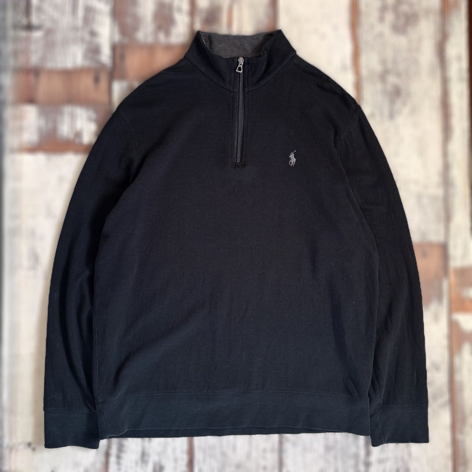 【ここ】Polo Ralph Lauren ブラックハーフジップ Lサイズ POLO Ralph Lauren ハーフジップ カットソー ブラック ポニー刺繍 L