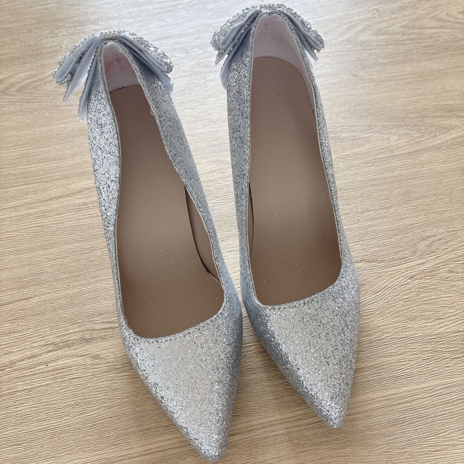 miu miu シルバー グリッター ハイヒール パンプス 24 シルバー