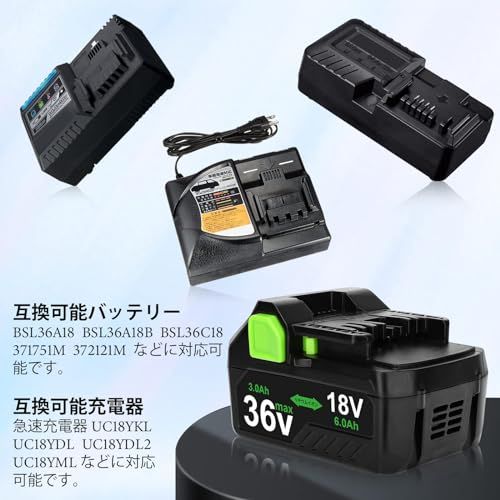  Boetpcr 互換 ハイコーキ 36 v バッテリー セット 3000 mAh 18 6000 mA 電池装着で自動切替 などに cc 45 c 567 その他 キッチン 食器