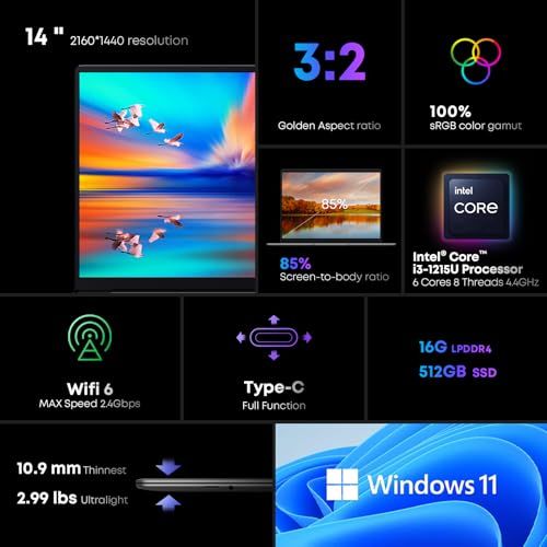 ノートパソコン CHUWI CoreBook X 14.1インチ 第 12 世代 インテル Core i 3プロセッサー搭載 1215 U メモリパソコン16 GB SSD 512 G Windows 11 HDMI 4 K出力|Type-C*2|Wifi efbcc 803