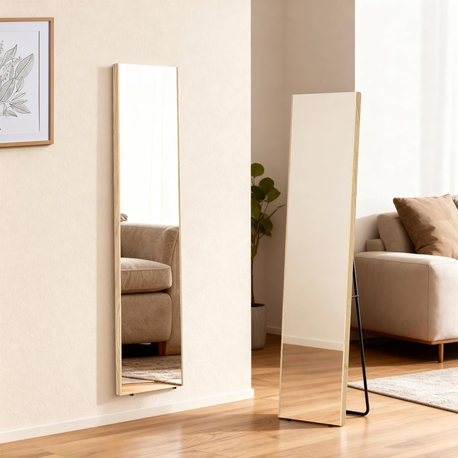 【新品】全身鏡 GOLD スタンドミラー 飛散防止 地震対策 HDフィルム 割れない鏡 1枚3役 姿見 壁掛け 立て掛け スタンドミラー 軽量 全身