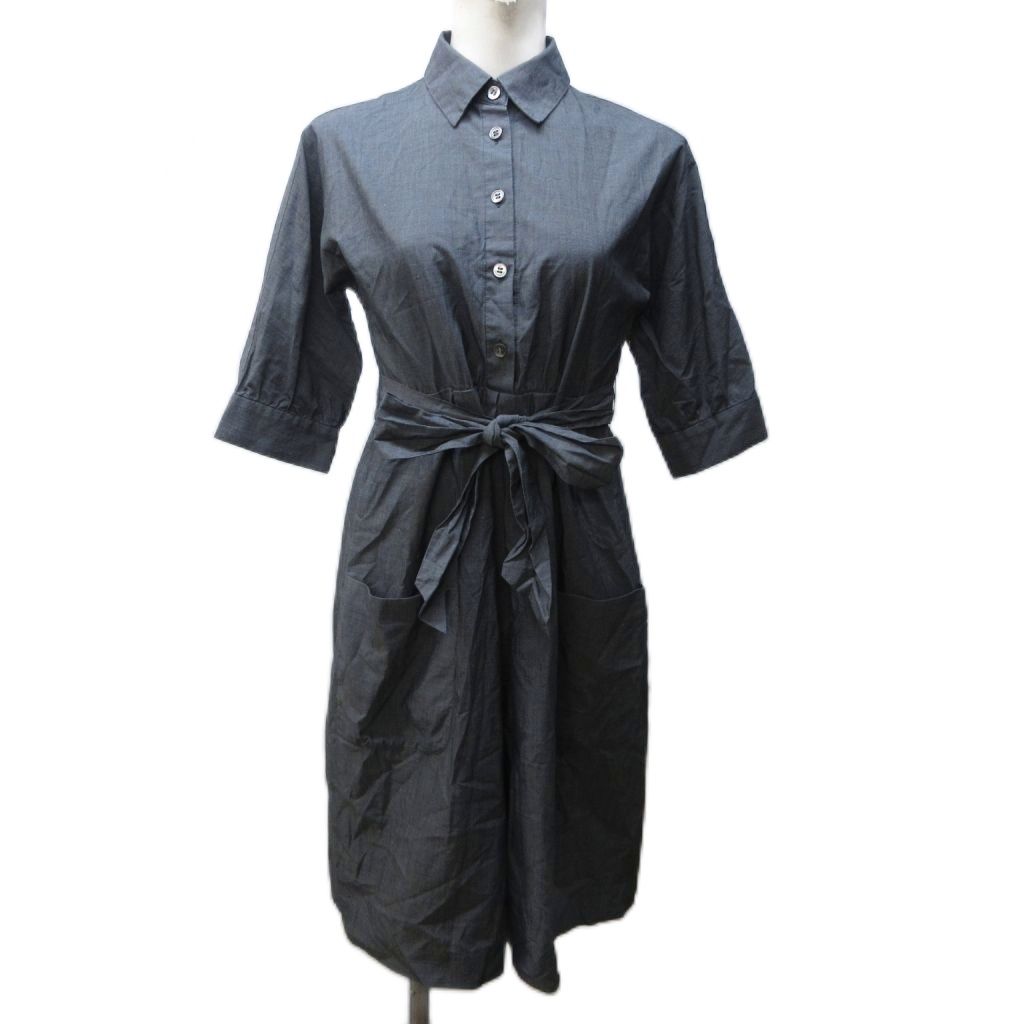 theory コットンシルクワンピース ベルト付き ブラック 黒