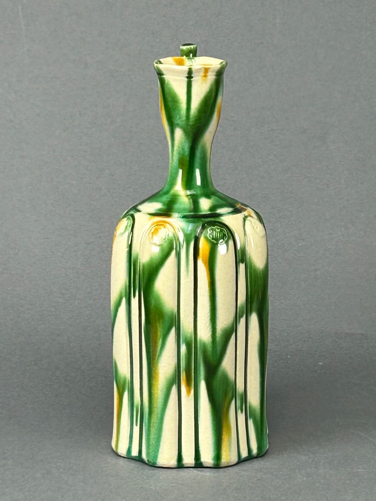 幽玄】上位作 人間国宝 加藤卓男 三彩貼手付花瓶 国重要無形文化財認定