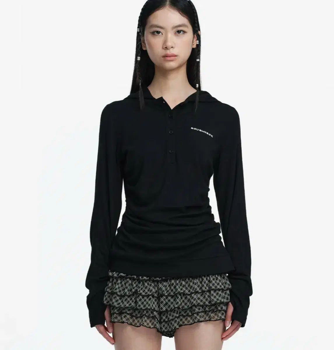 ネック 헨리 WHO ロングスリーブ トップス ブラック M