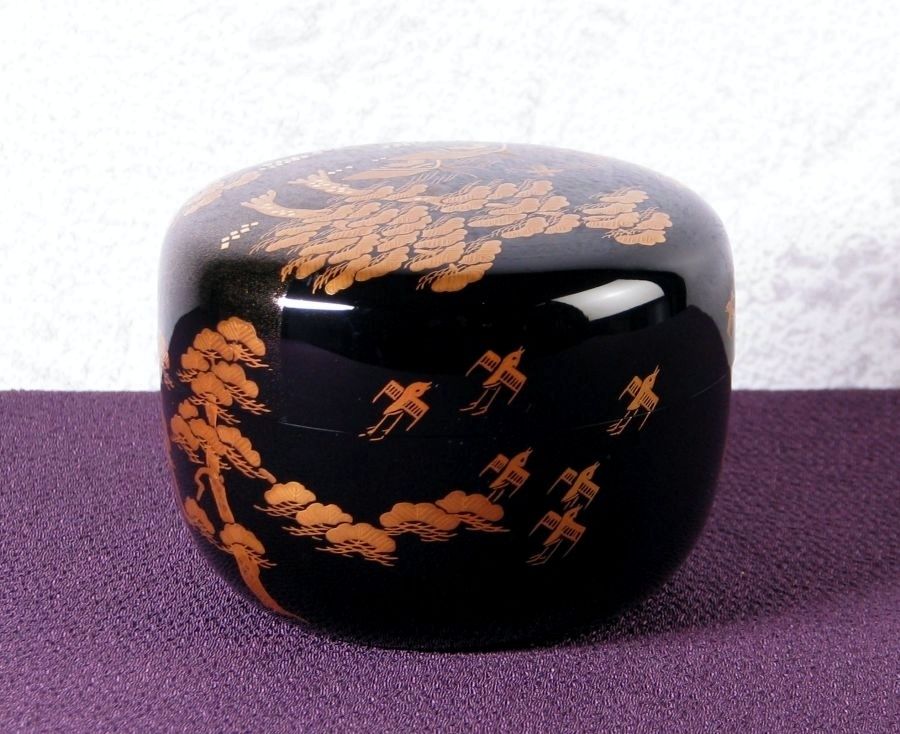 輪島塗 平野五郎（桂山）作 塩釜蒔絵 平棗 幅：8.5cm 共箱 茶道具